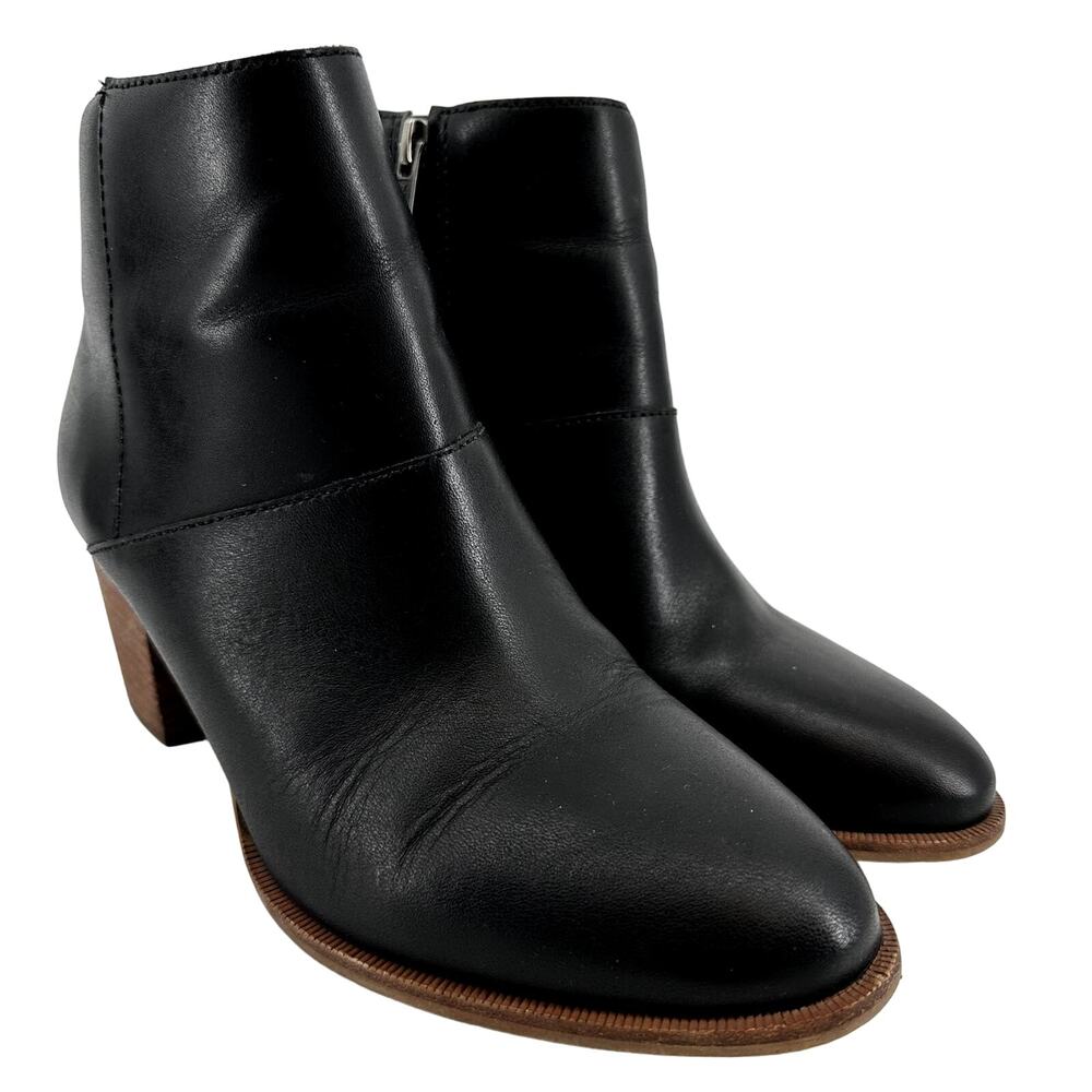 Madewell The Rosie Ankle Booties Side Zip Almond Toe Heeled Leather Black 7.5 - Picture 2 of 7